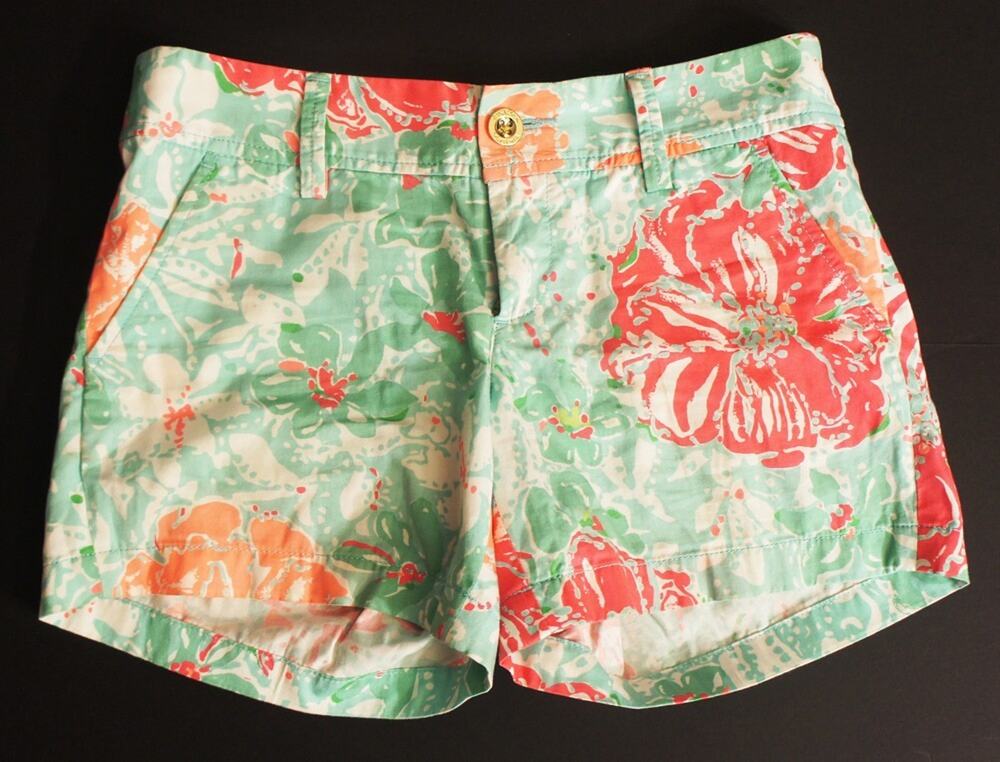 Lilly Pulitzer Green Floral Shorts - Ladies Callahan Short - Size 0